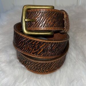 BROWN cowhide Leather belt zebra texture unisex made in USA brass buckle size 34